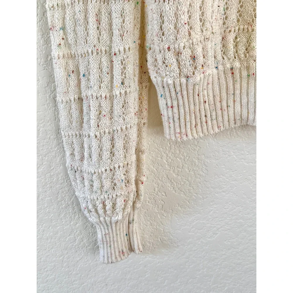 Vintage Marie Kim‎ Textured Knit Collared Sweater Multi Speckled Cream Size M